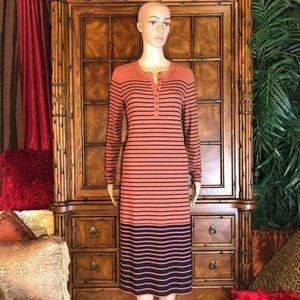 LOFT Ombre Stripe Henley Rib Knit Midi Dress